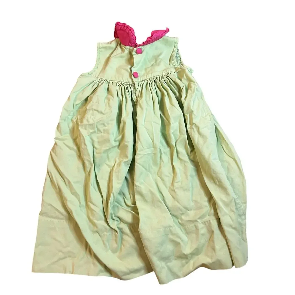 Beaux et Belles Girls Embroidered Green Smocked Dress Sz 4 Preppy Church Summer